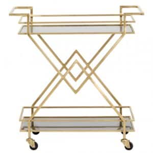 Trolley rullebord i jern, guldfarvet/sort glas - 44x76 cm.