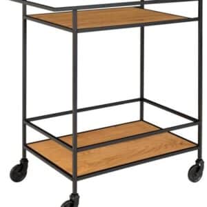 Valencia 68 cm barvogn i sort metalstel og med 2 hylder med ege look.