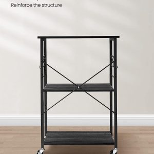 VASAGLE rullebord, m. 2 hylder, 6 S-kroge, hjul - sort spånplade og stål (60x40)