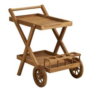 House Nordic Pasaku Serveringsvogn Teak Natur - 2 Bakker med Hjul og Håndtag - 86x50x81 cm