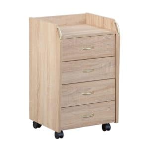 NORDIC LIVING COLLECTION Novi rullecontainer i Sonoma-eg-finish med et opbevaringsrum, 4 skuffer og 4 drejehjul